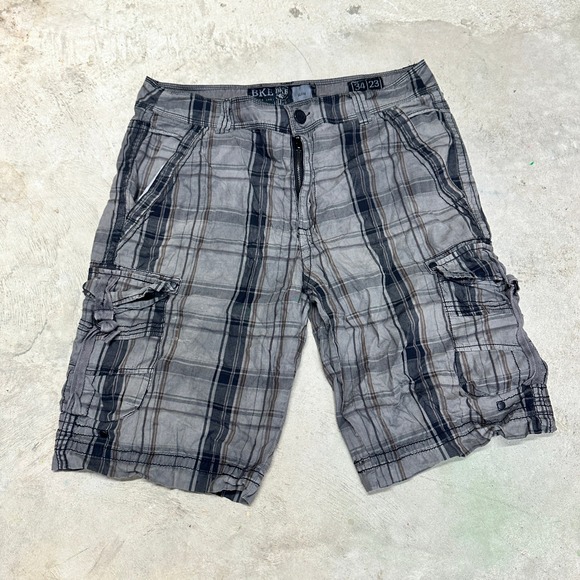 BKE Slim Fit Plaid Cargo Shorts Mens Size 34 Gray Casual Everyday - Picture 1 of 5